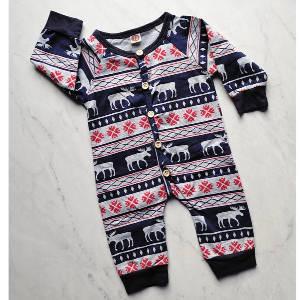 Long Sleeve Dark Blue Christmas Onesie
